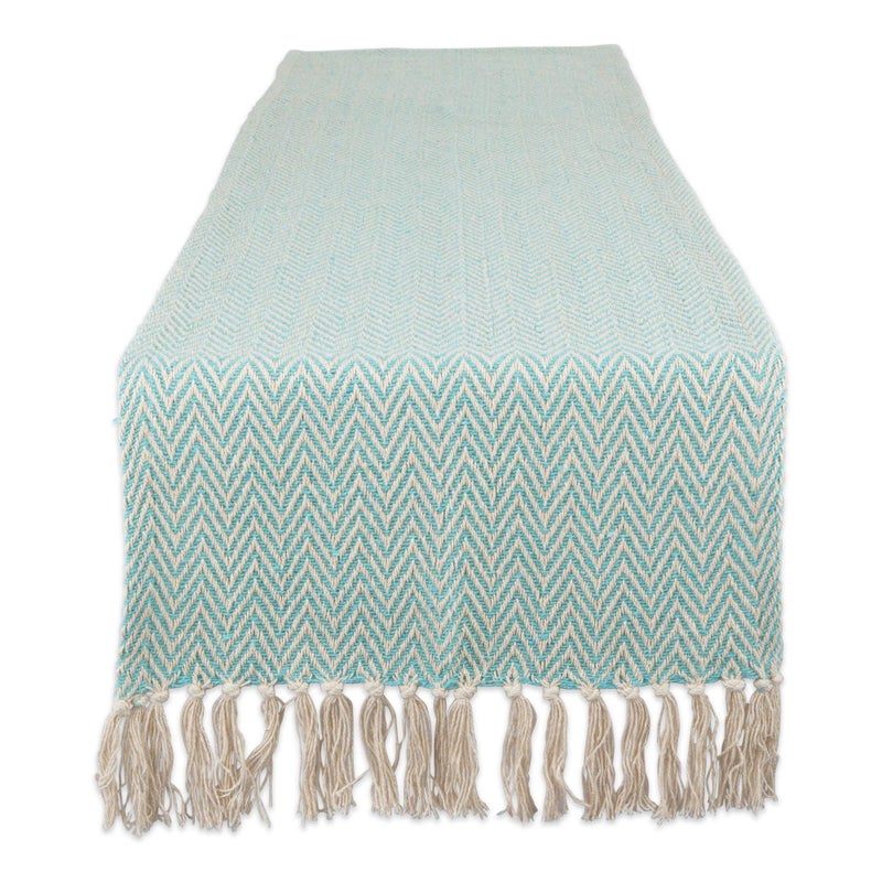DII Woven Basic Tabletop Collection Chevron Table Runner, 15x72, Aqua - Image 1